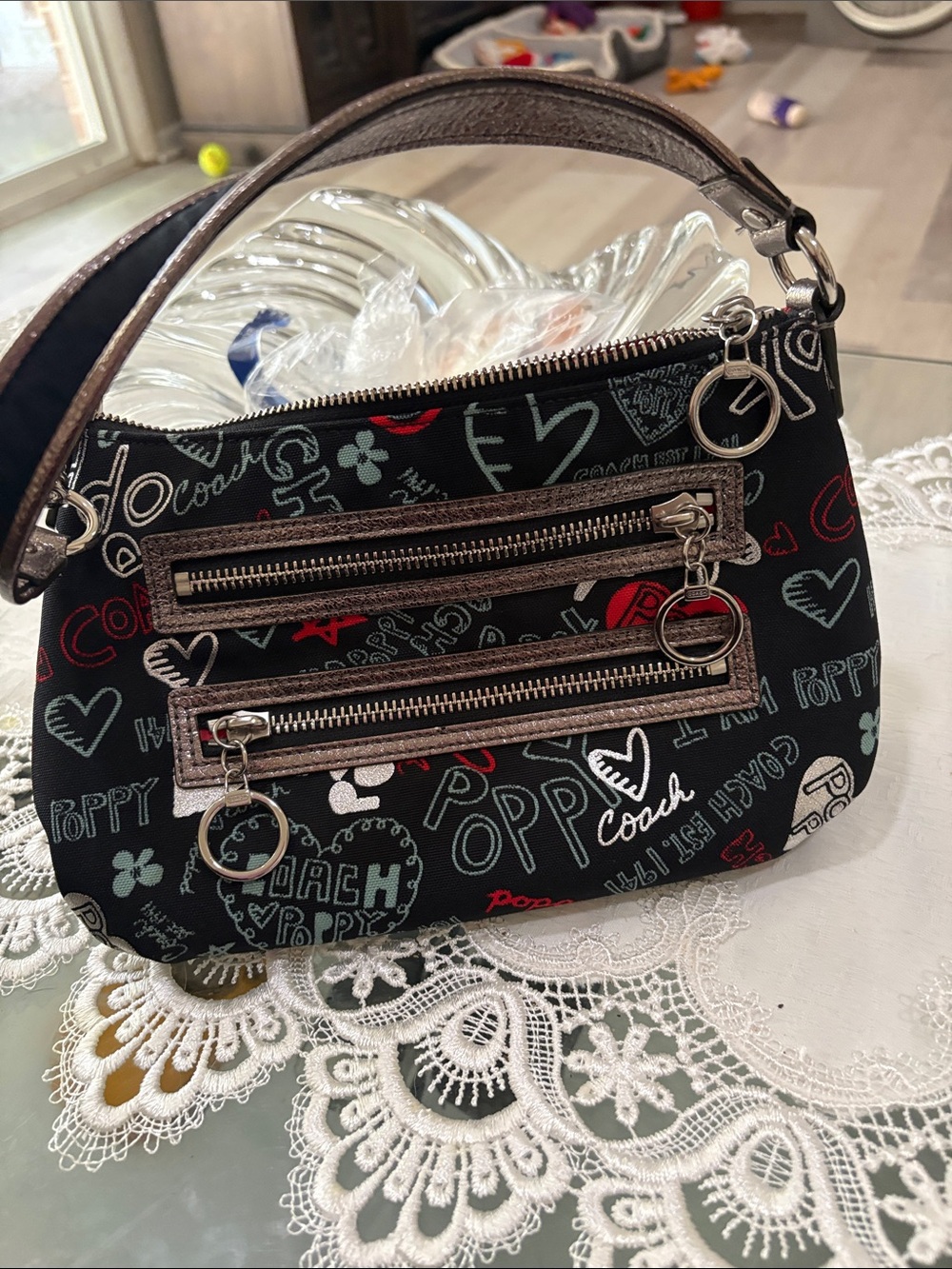 Vintage COACH POPPY Graffiti 3 Zip Shoulder Bag new